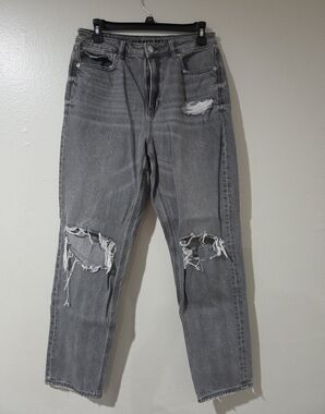 American Eagle Outfitters Gray Distressed Straight-Leg Jeans